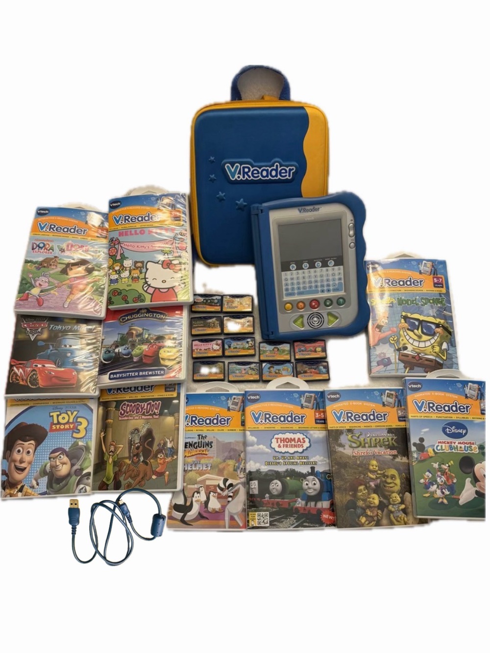 Vtech V Reader bundle- 12 reading games, backpack case, manual